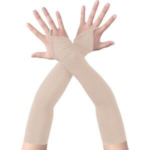 Women's Finger Loop Skin Elegant Stretchy Spandex Elbow Length Satin Gloves